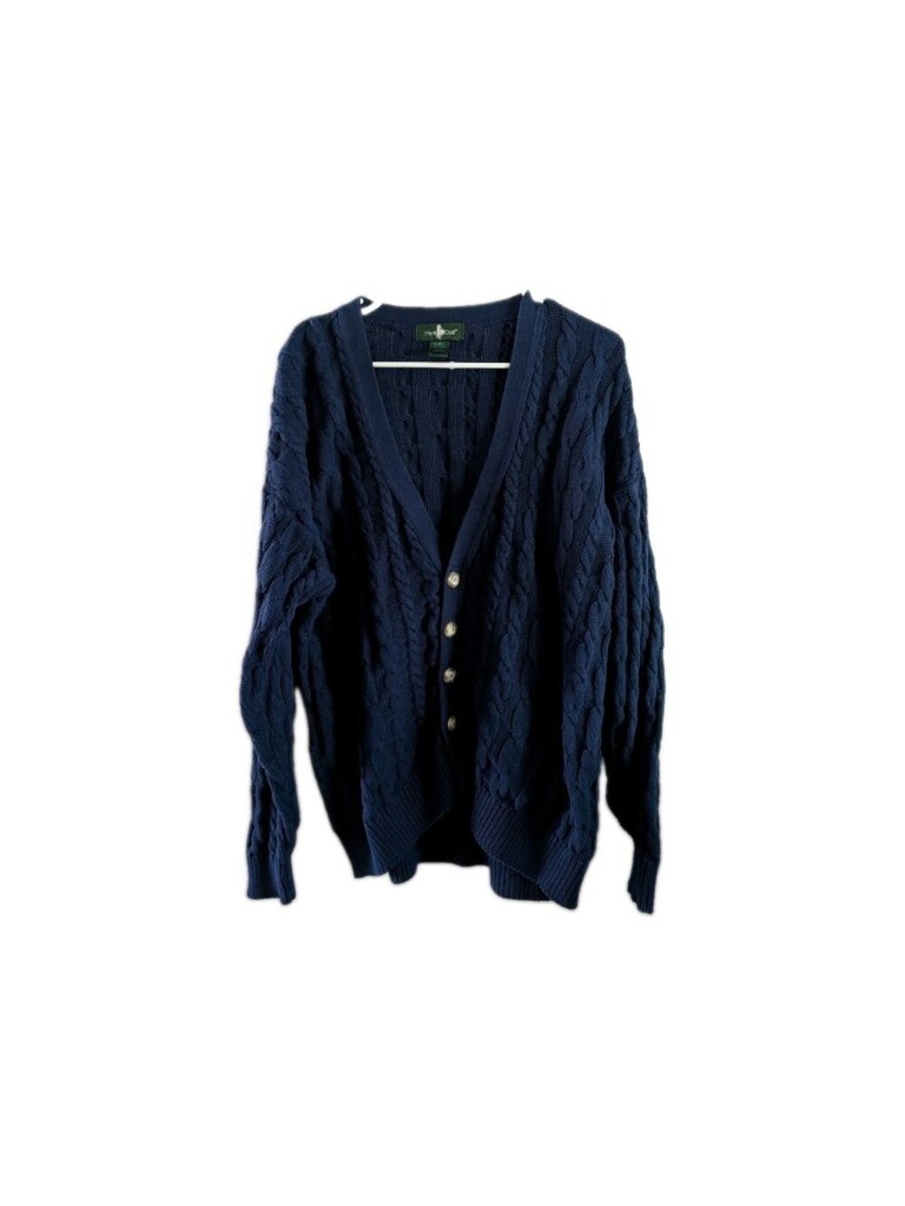 Vintage Hunt Club Mens Large Navy Blue Cable Knit Cotton Cardigan Sweater USA